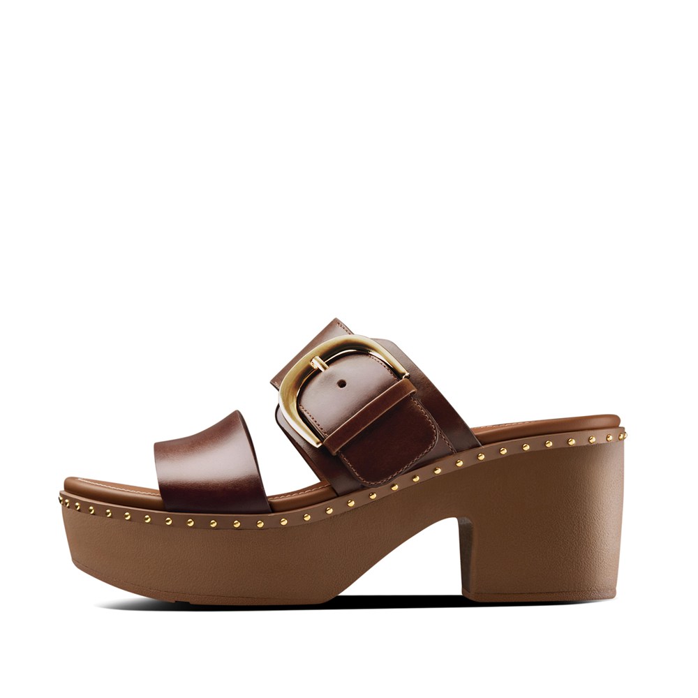 Fitflop Womens Platforms - Pilar Leather Slide - Brown - 349-HAQXFJ